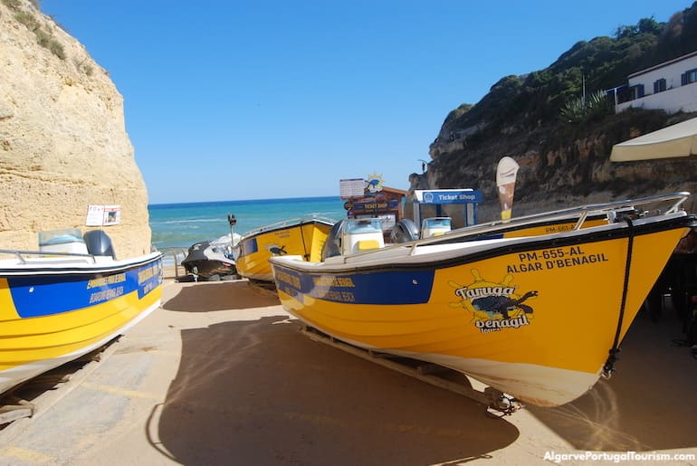 Boats to Benagil Cave, Algarve