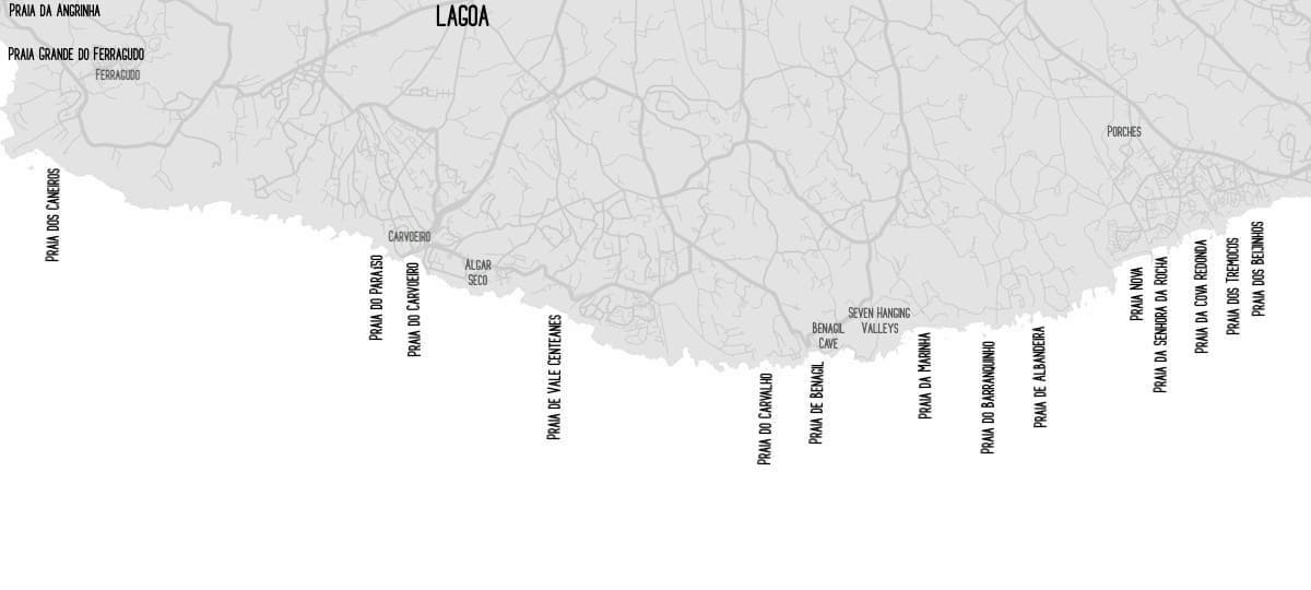 Map of the beaches in Lagoa, Portugal
