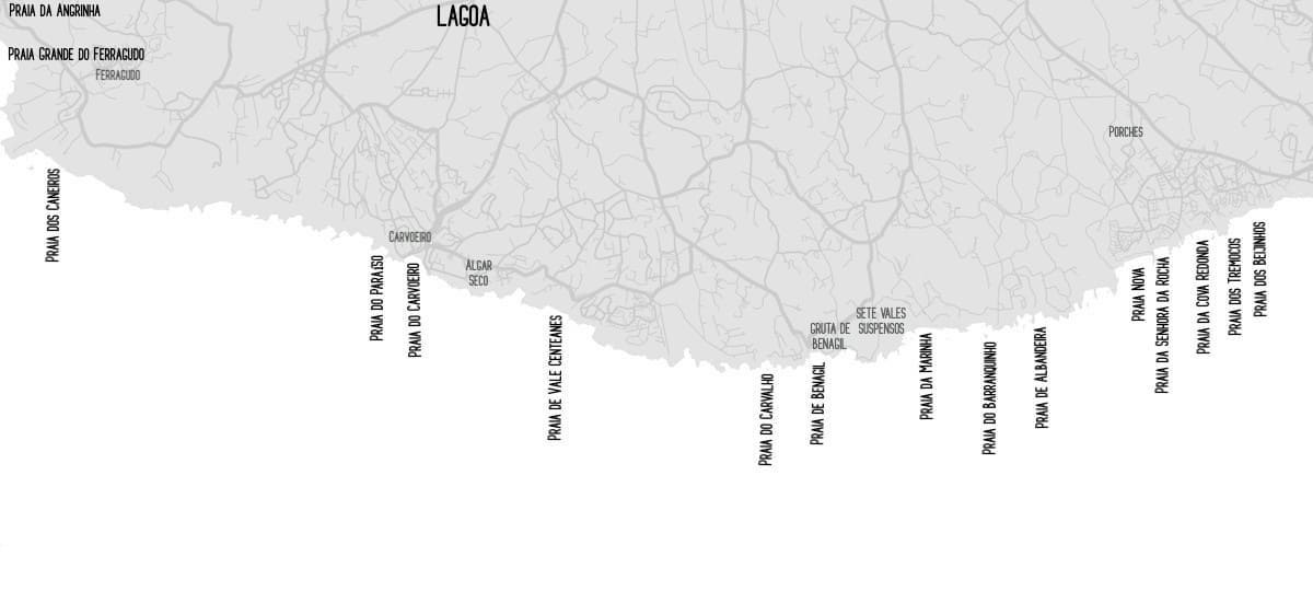 Mapa das praias de Lagoa, Portugal