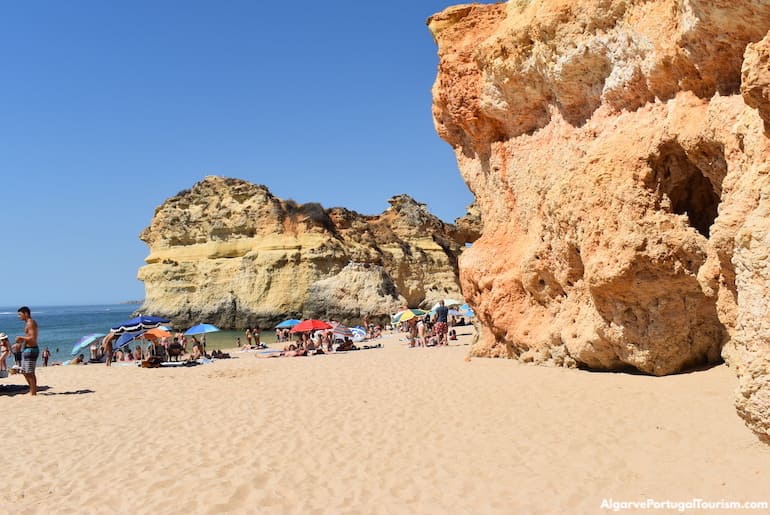 Ocher rock formations in Prainha Beach, Algarve
